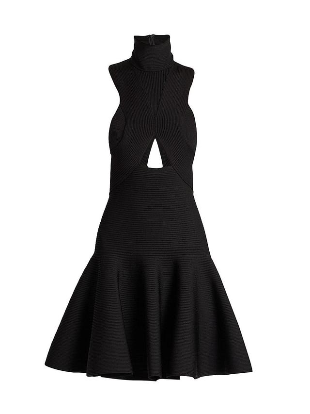 Alaa Circular Cutout Turtleneck Rib Sweater Dress Product Image