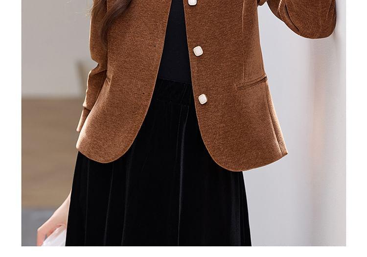 Round Neck Plain Single Breasted Jacket Product Image