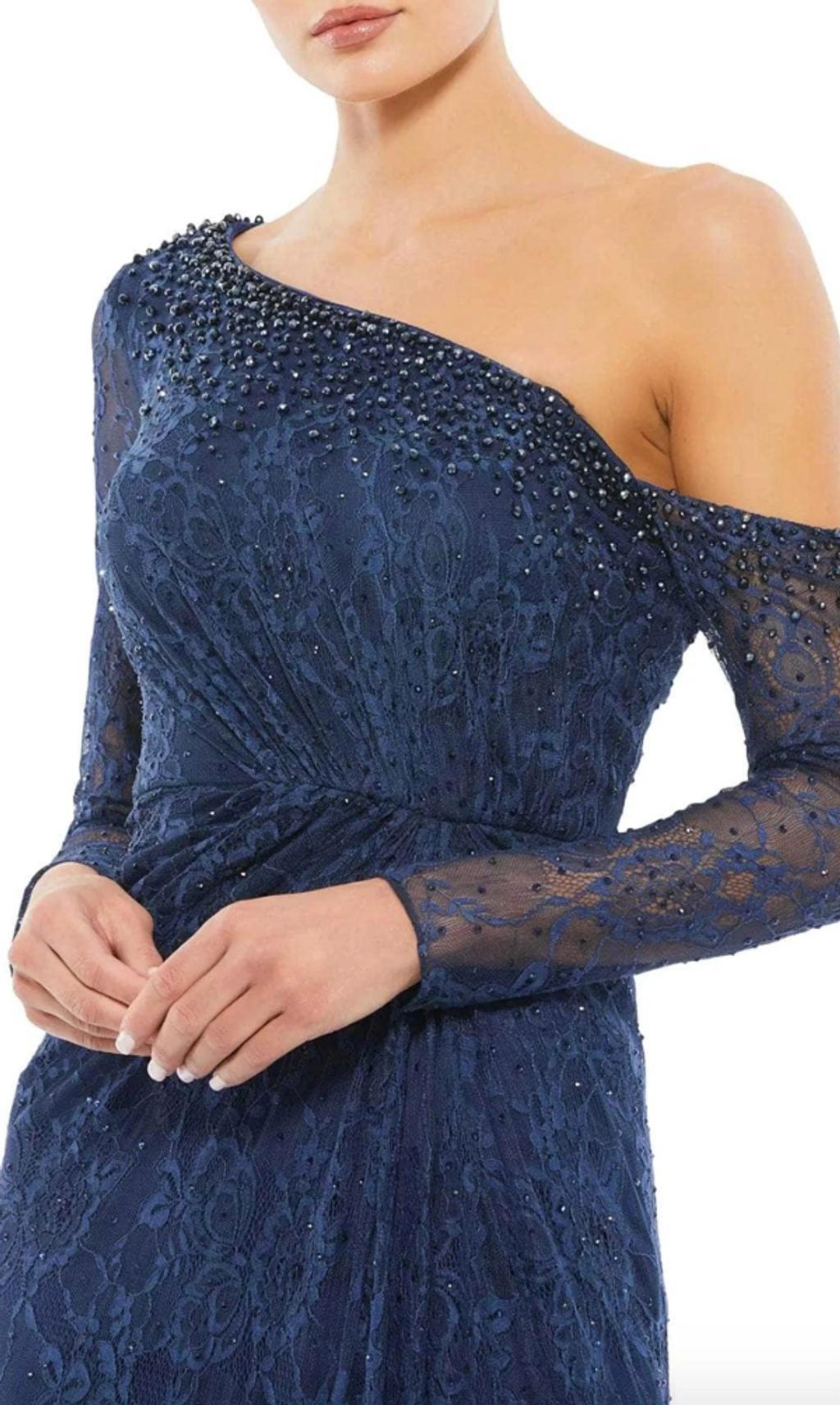 Sequin Lace One-shoulder A-line Gown In Navy Product Image