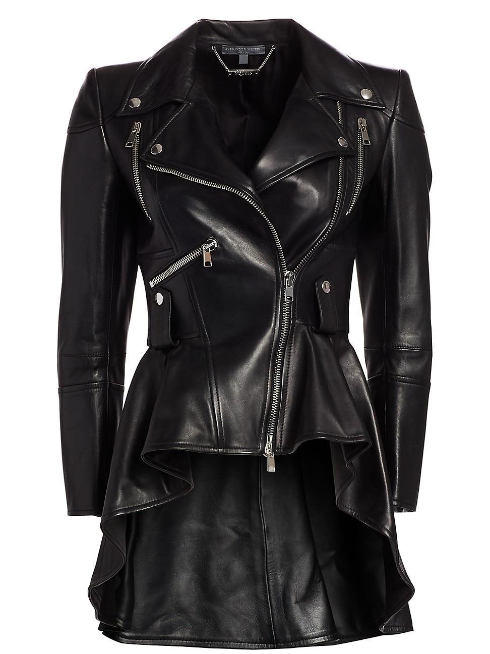 Alexander McQueen Peplum Leather Moto Jacket Product Image