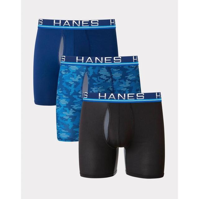 Hanes Premium Mens Xtemp Total Support Pouch Anti Chafing 3pk Boxer Briefs - Black/Blue XL Product Image