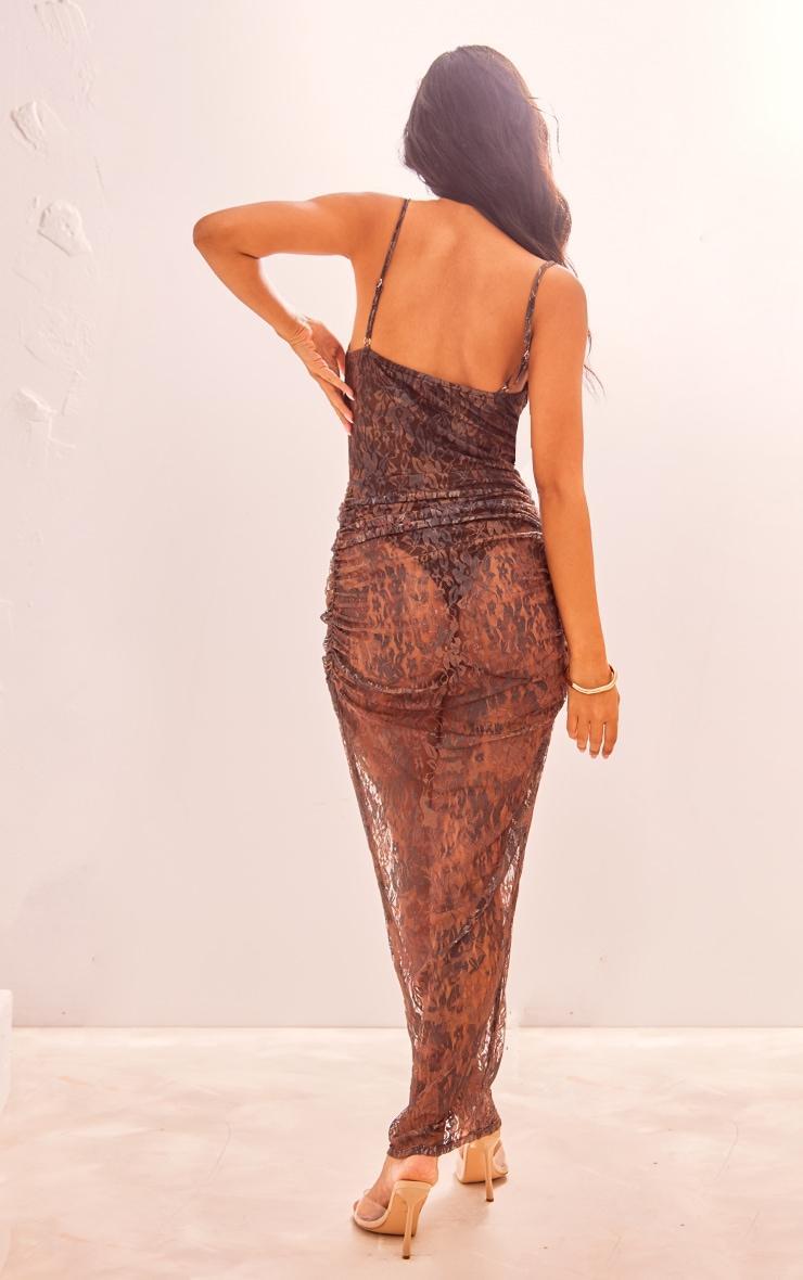  Chocolate Floral Printed Lace Underwired Ruched Maxi Dress Product Image