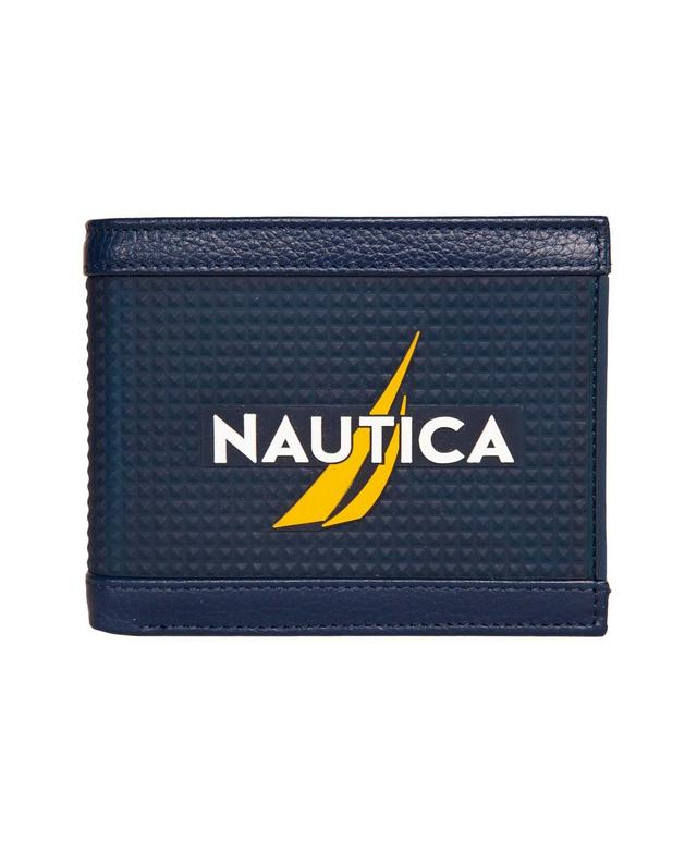 Nautica Men's Logo Rubber/leather Bifold Wallet, Black Product Image