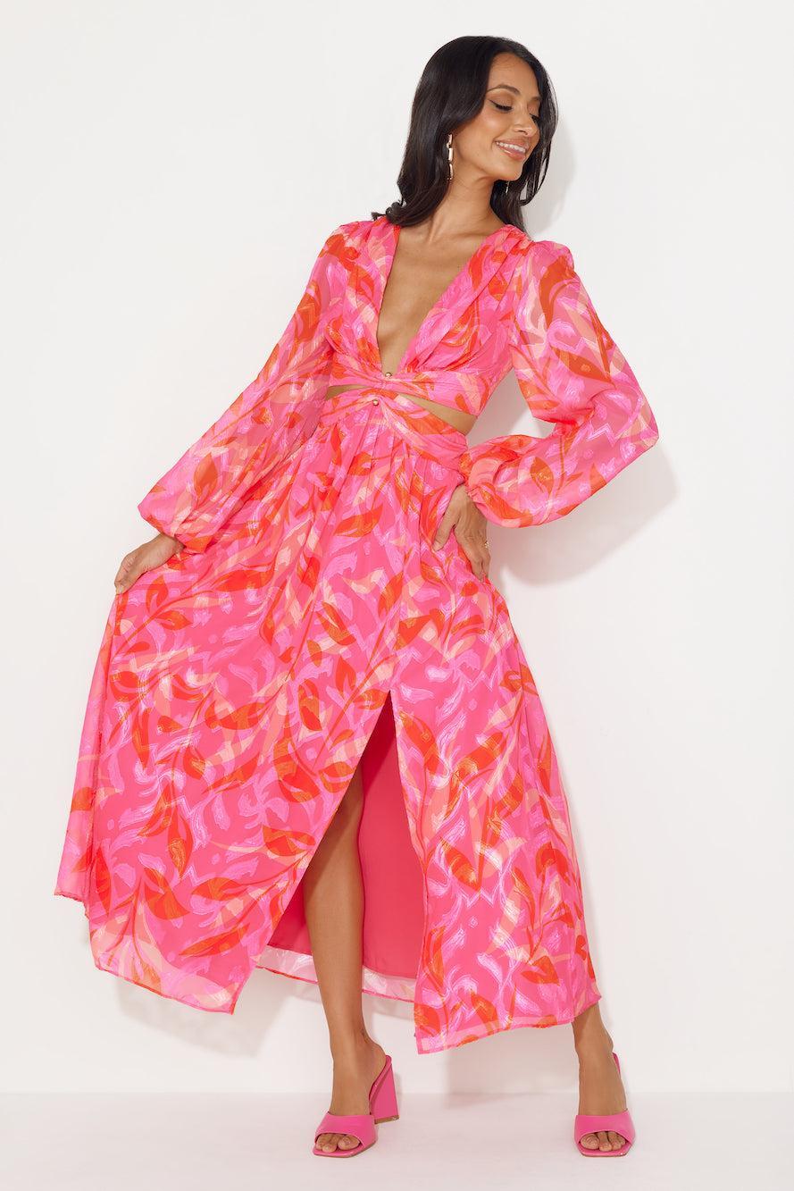 Season Vibrance Long Sleeve Maxi Dress Pink Product Image