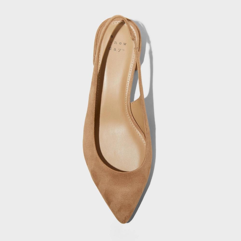 Women's Elle Slingback Pointed Toe Heels - A New Day™ Beige 6.5 Product Image