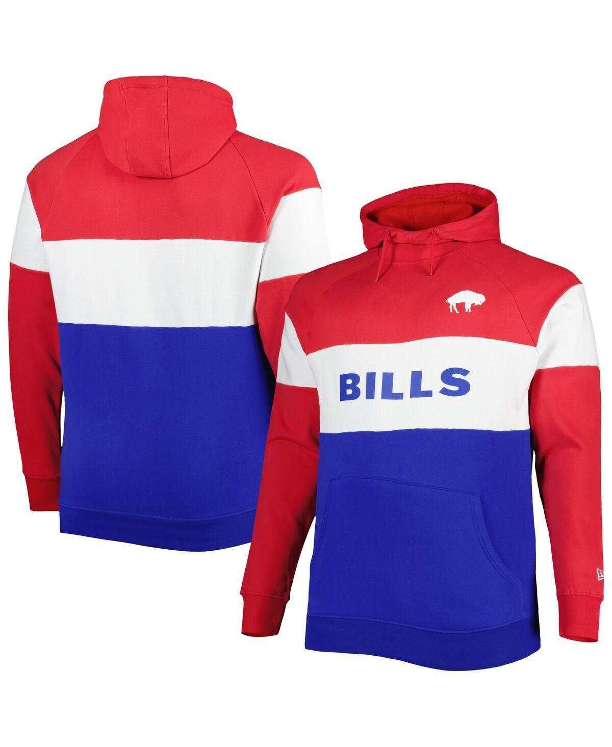 Men's New Era Royal Buffalo Bills Big & Tall Throwback Colorblock Raglan Pullover Hoodie Product Image