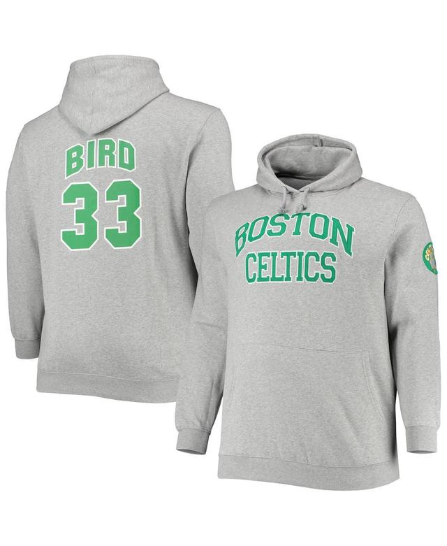 Mens Mitchell & Ness Larry Bird Heathered Gray Boston Celtics Big & Tall Name & Number Pullover Hoodie Product Image