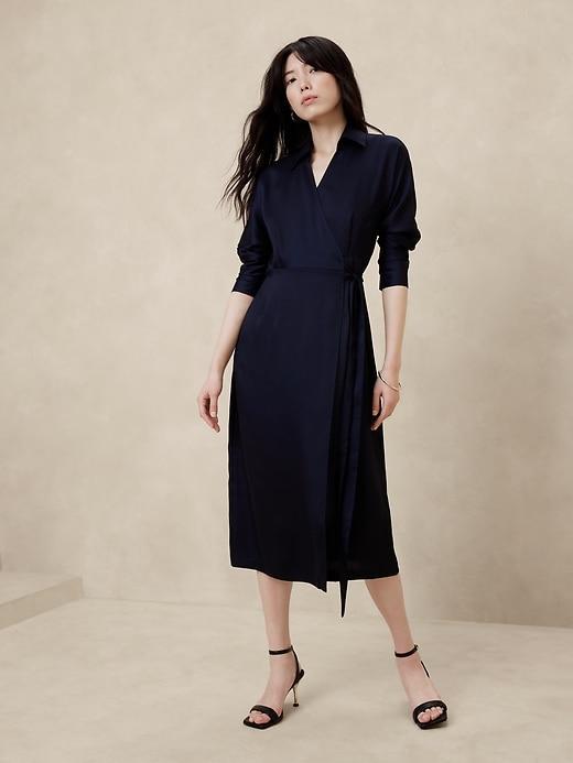 Silky Twill Wrap Midi Dress Product Image