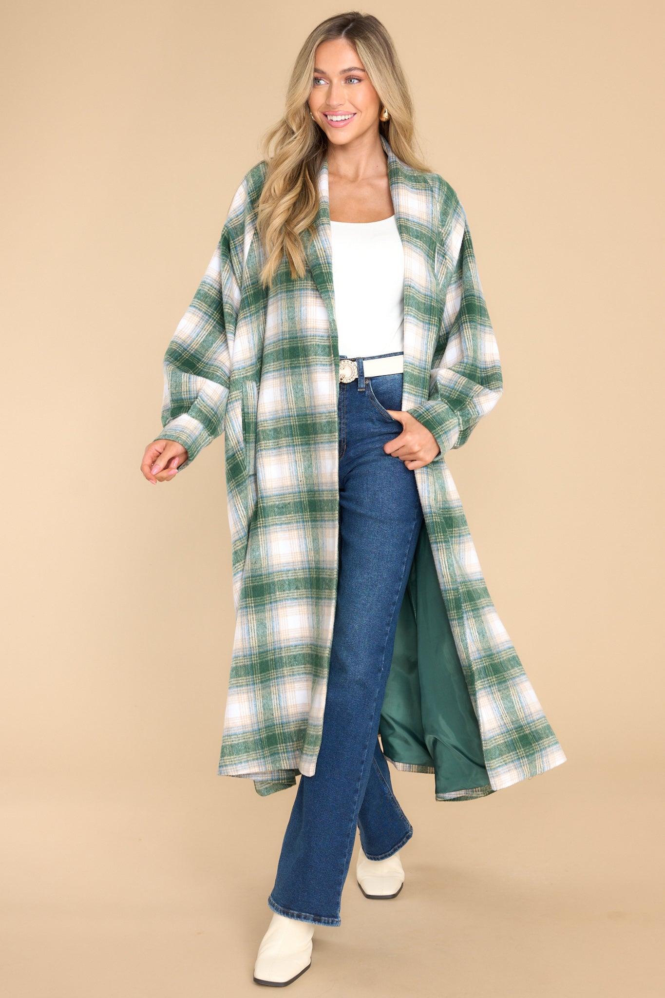 Aura Cuddly Company Green Plaid Coat Product Image