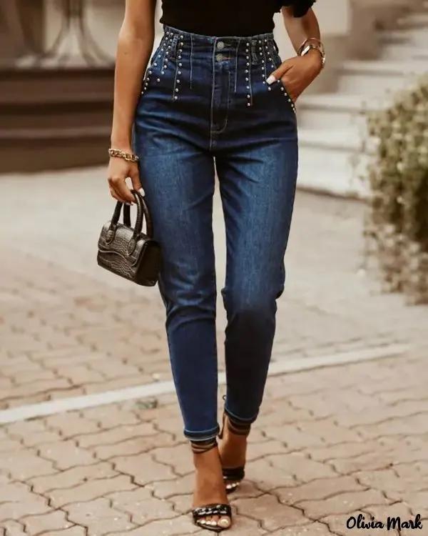 Olivia Mark – Studded Buttoned Skinny Jeans product image