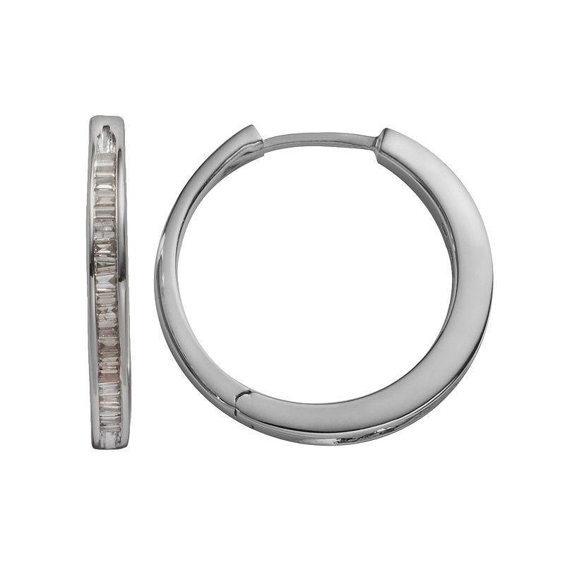 Sterling Silver Earrings, Champagne Diamond Baguette Hoop Earrings (1/4 ct. t.w.) Product Image