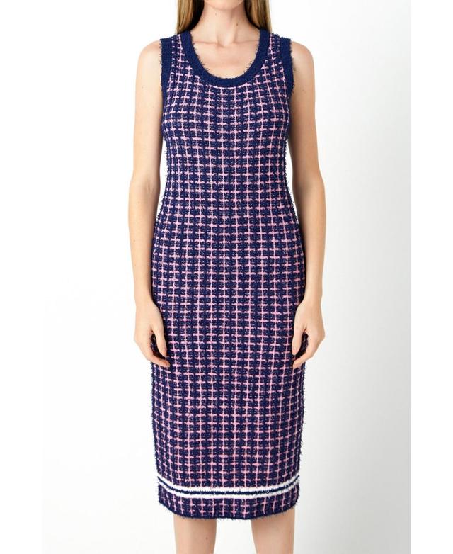 Womens Check Sweater Maxi Dress - Navy Product Image