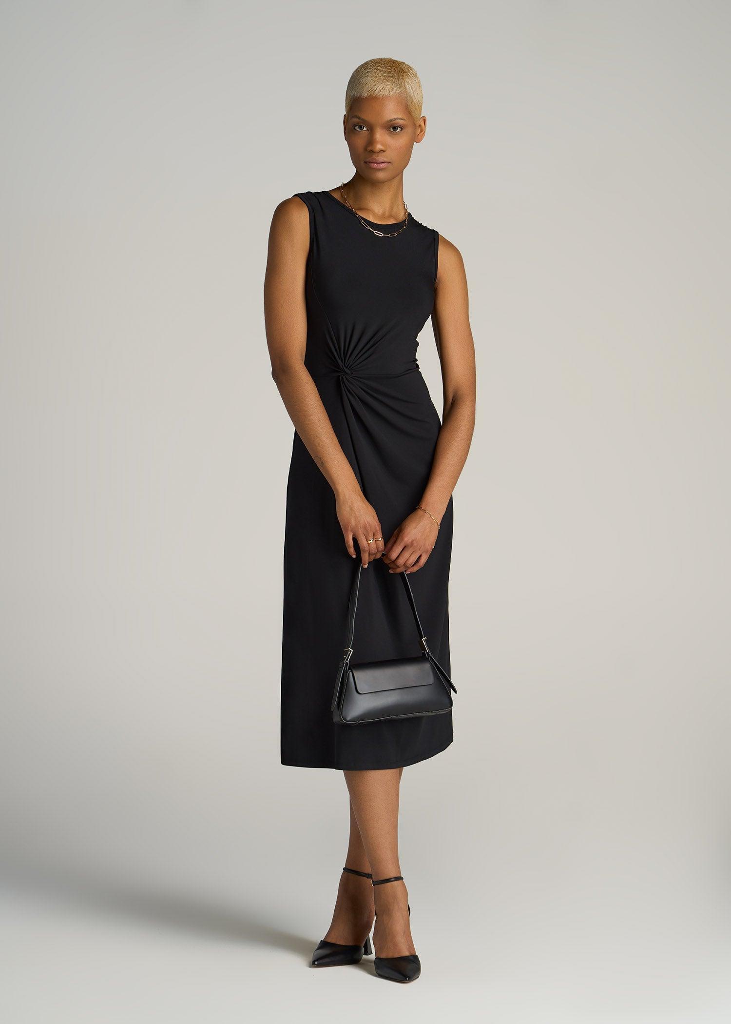 Sleeveless Knot Front Dress for Tall Women in Black Product Image