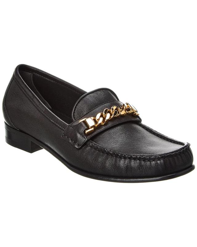 Chain Link Detail Leather Loafer In Black Product Image