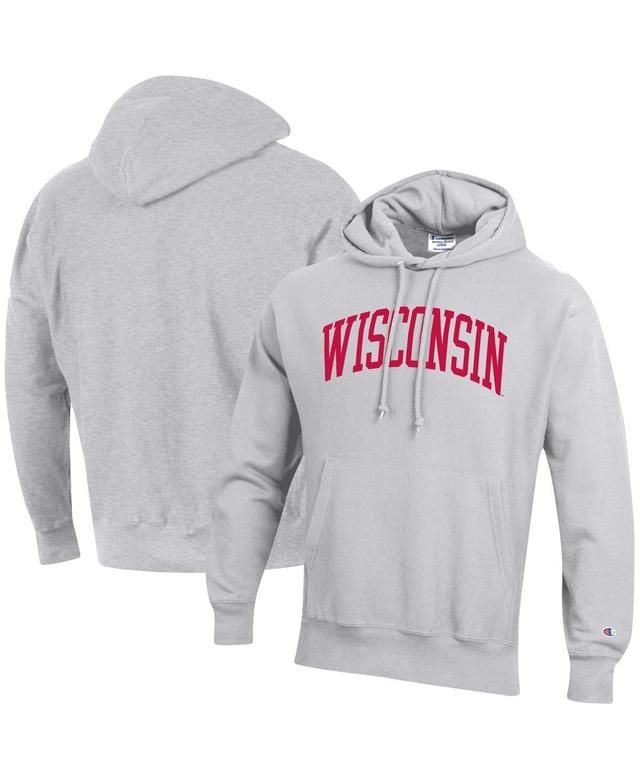 Mens Champion Heathered Gray Wisconsin Badgers Big and Tall Reverse Weave Fleece Pullover Hoodie Sweatshirt Product Image