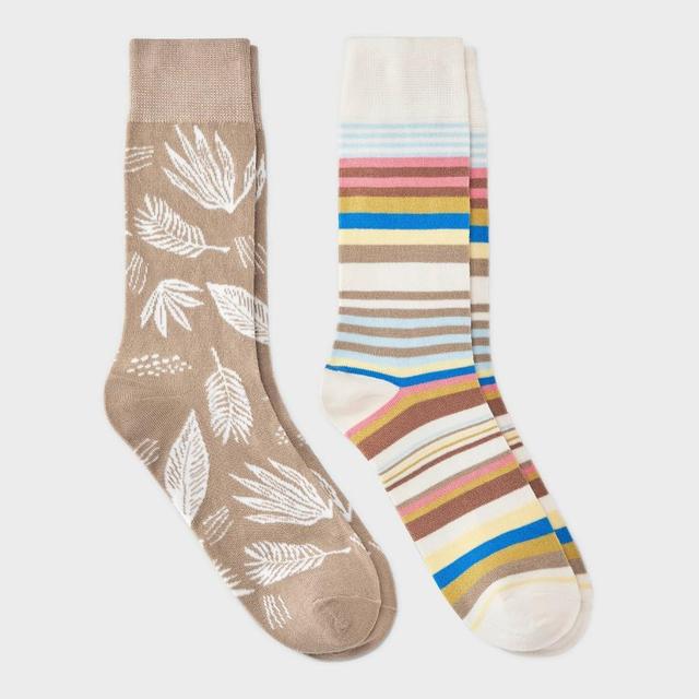 Mens Leaf Print Novelty Crew Socks 2pk - Goodfellow & Co Khaki 7-12 Product Image