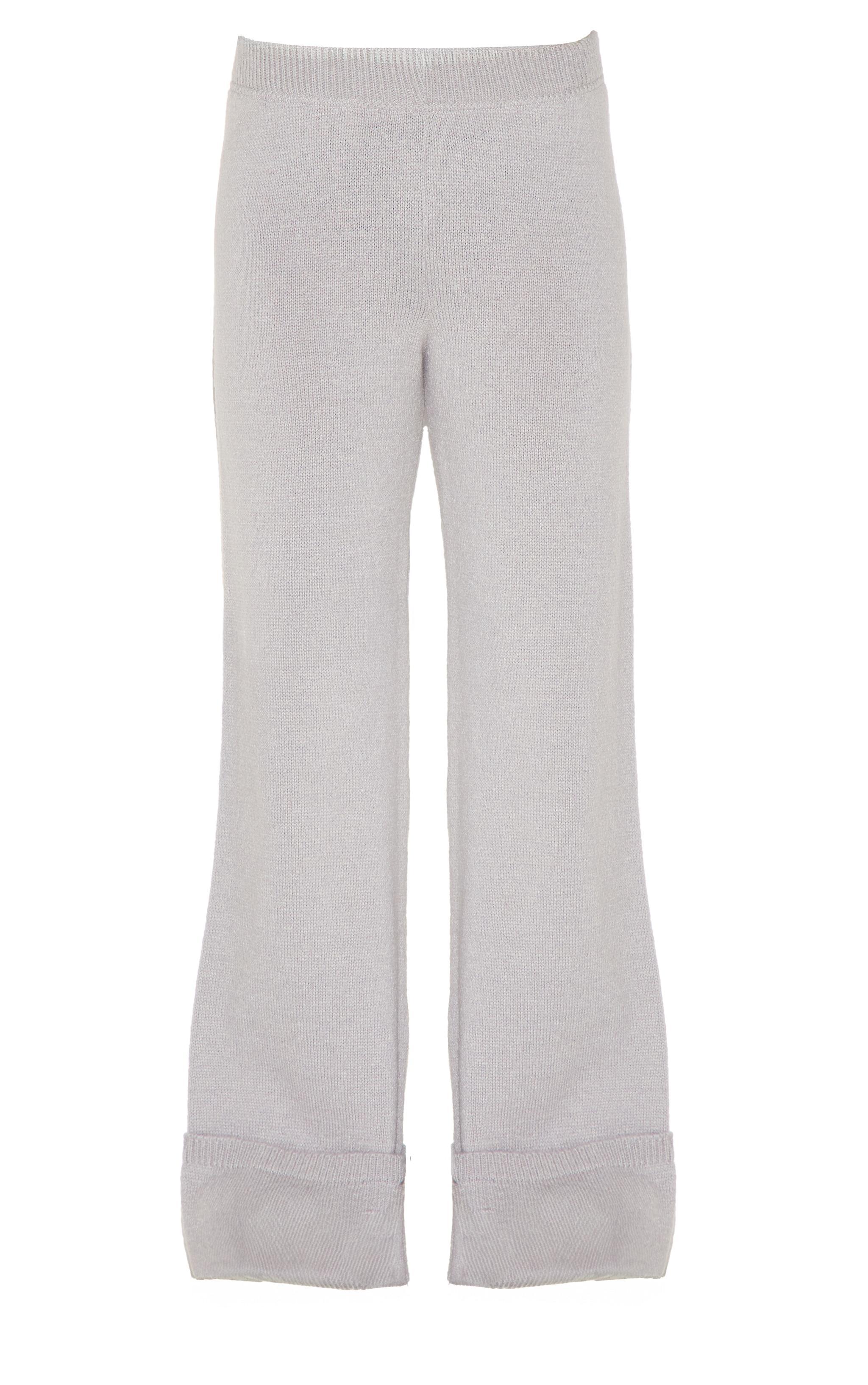 Grey Turn Up Hem Knit Pants Product Image