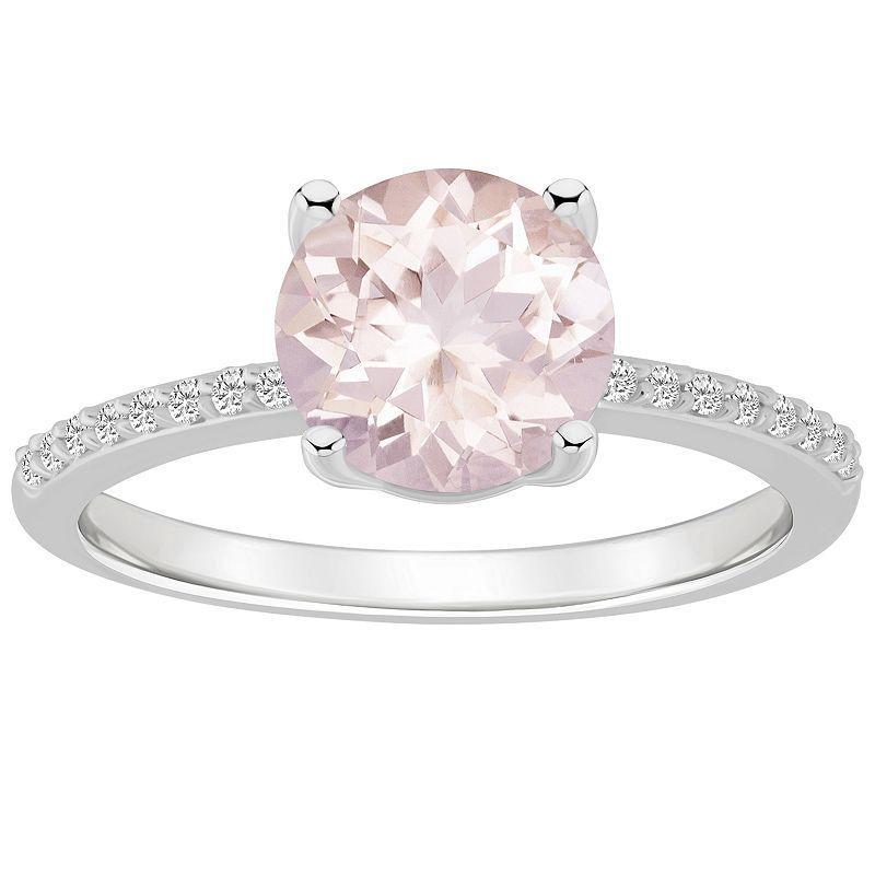 Alyson Layne 14k White Gold Round Morganite & 1/10 Carat T.W. Diamond Ring, Womens Pink Product Image