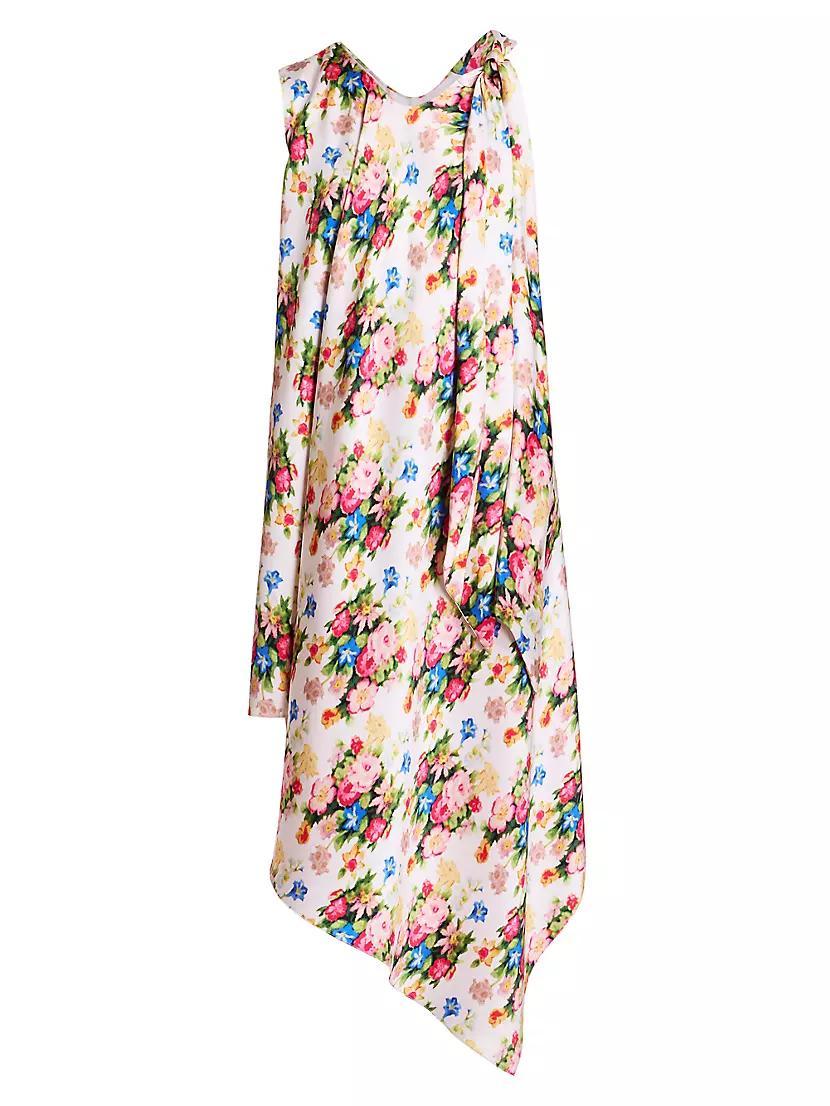 Asymmetric Floral Silk Midi-Dress Product Image