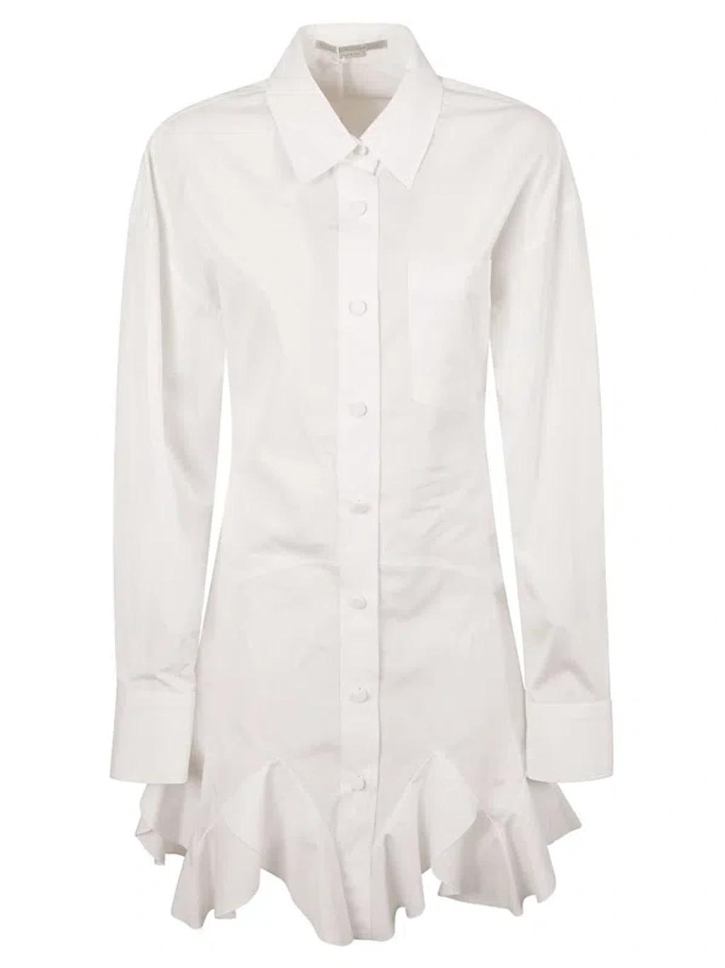 Ruffled Mini Shirt Dress In White product image