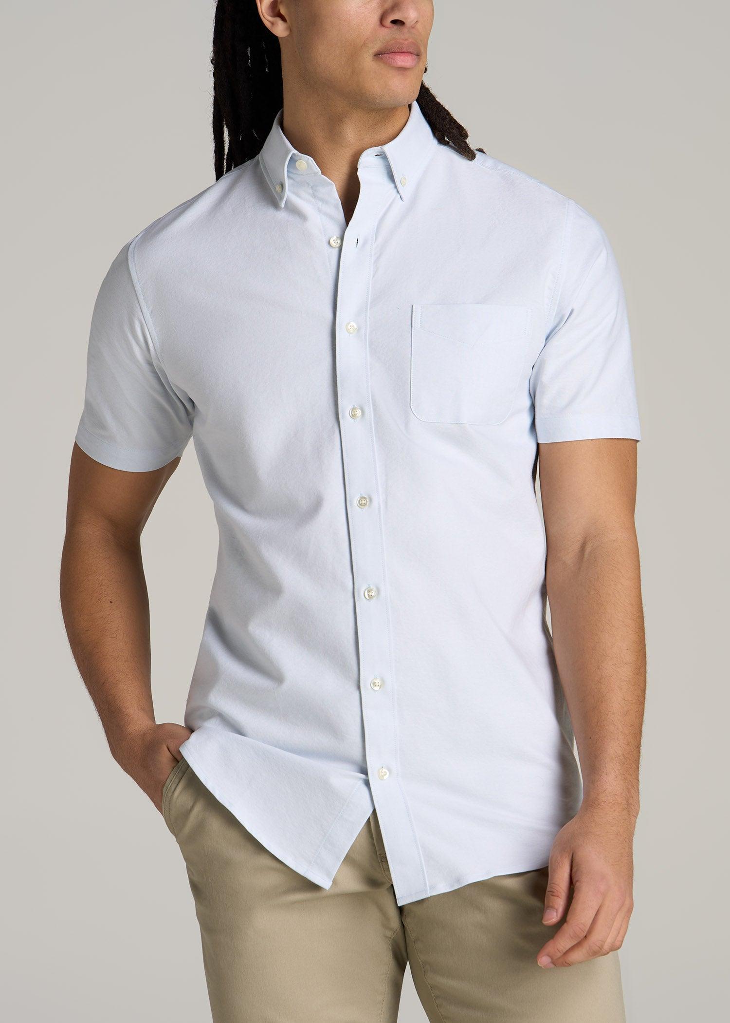 Short Sleeve Oxford Button Shirt For Tall Men in Light Blue Product Image