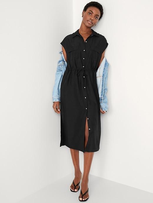 Waist-Defined Utility Midi Shirt Dress Product Image