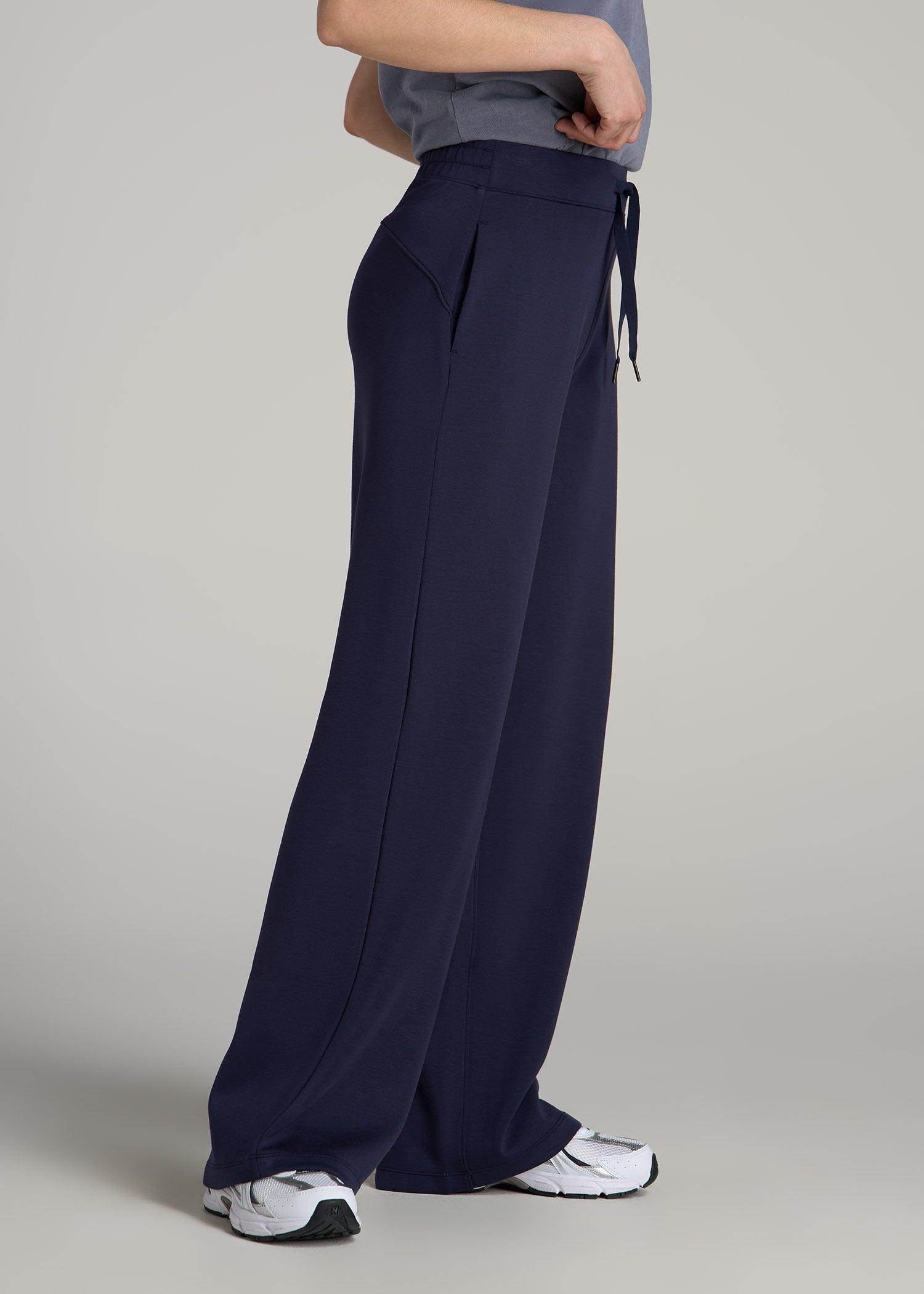 Pull-On Tie Waist Wide Leg Pants for Tall Women in Navy Product Image