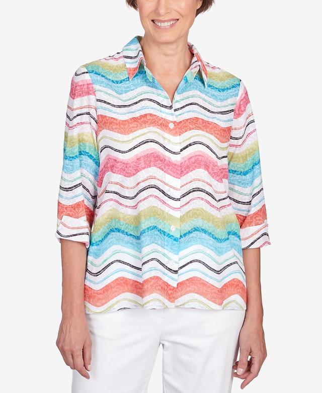 Petite Alfred Dunner Wavy Stripe Button Down Top, Womens Product Image