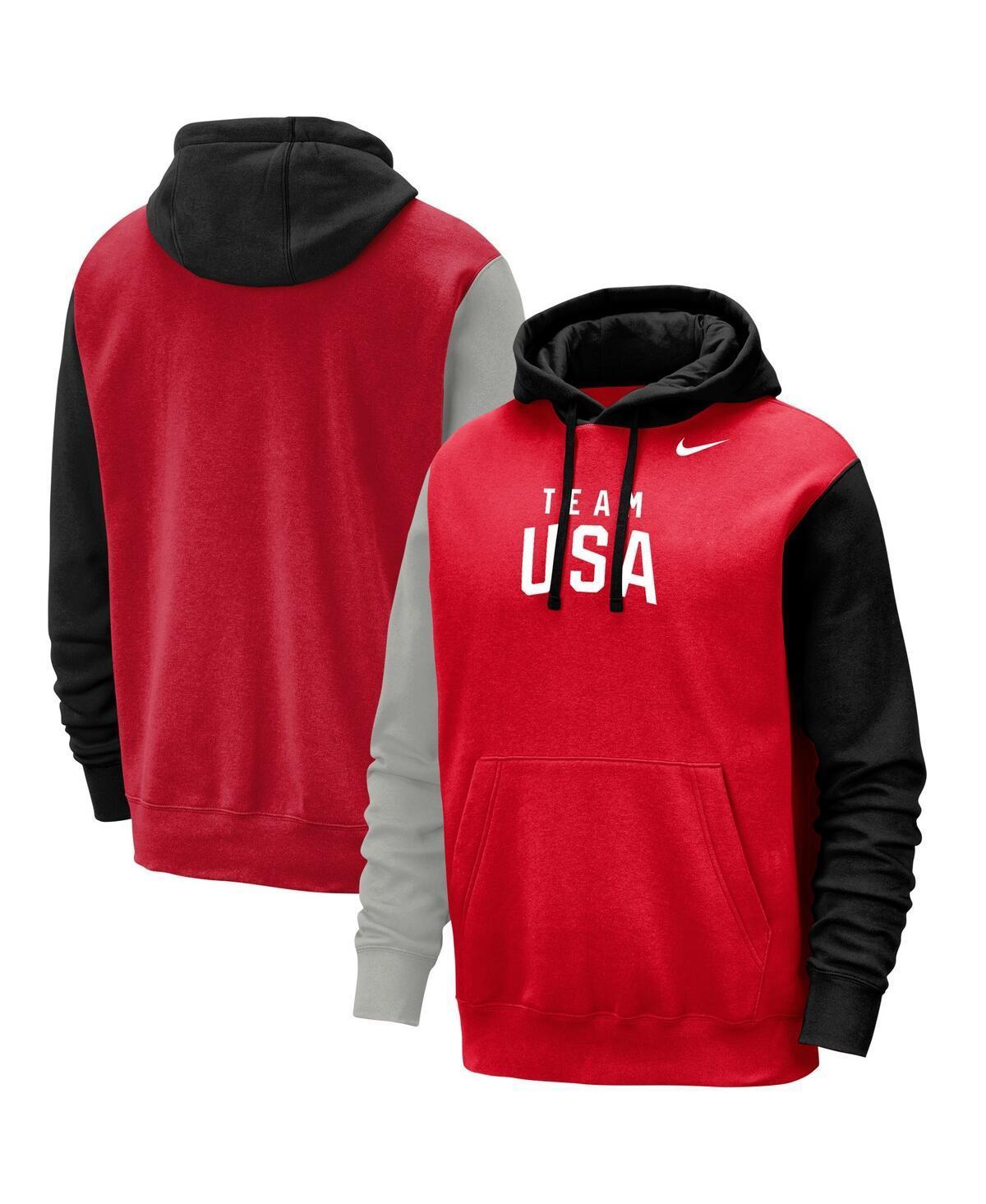 Mens Nike Red/Black Team USA Colorblock Club Pullover Hoodie Product Image