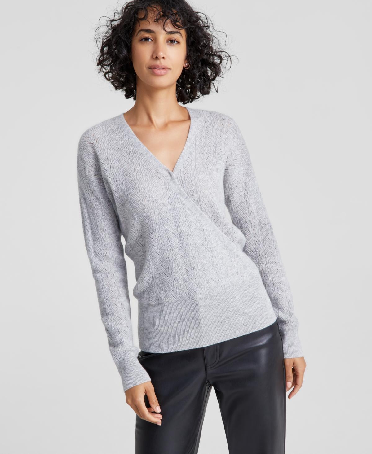 Charter Club Womens 100% Cashmere Long-Sleeve Pointelle Surplice Sweater, Created for Macys Product Image