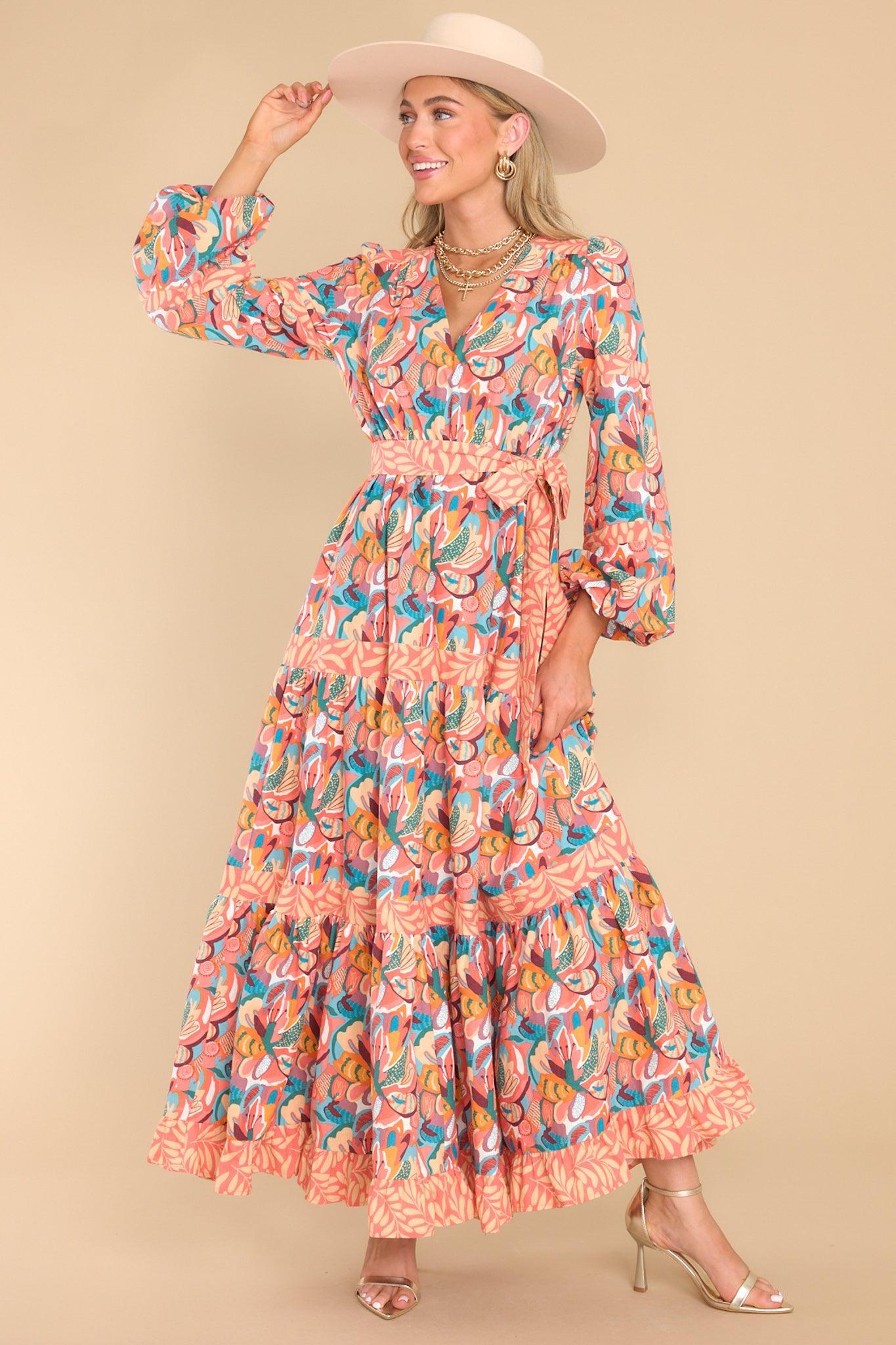 Aura Just Follow Me Coral Floral Print Maxi Dress Product Image