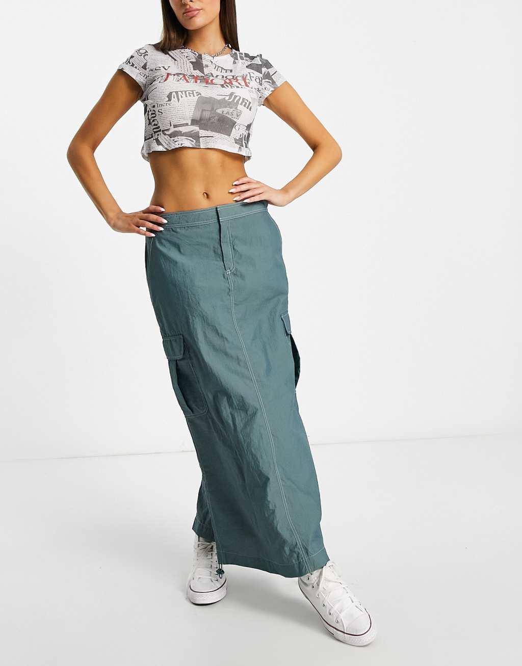 Basic Pleasure Mode ruche side cargo maxi skirt Product Image