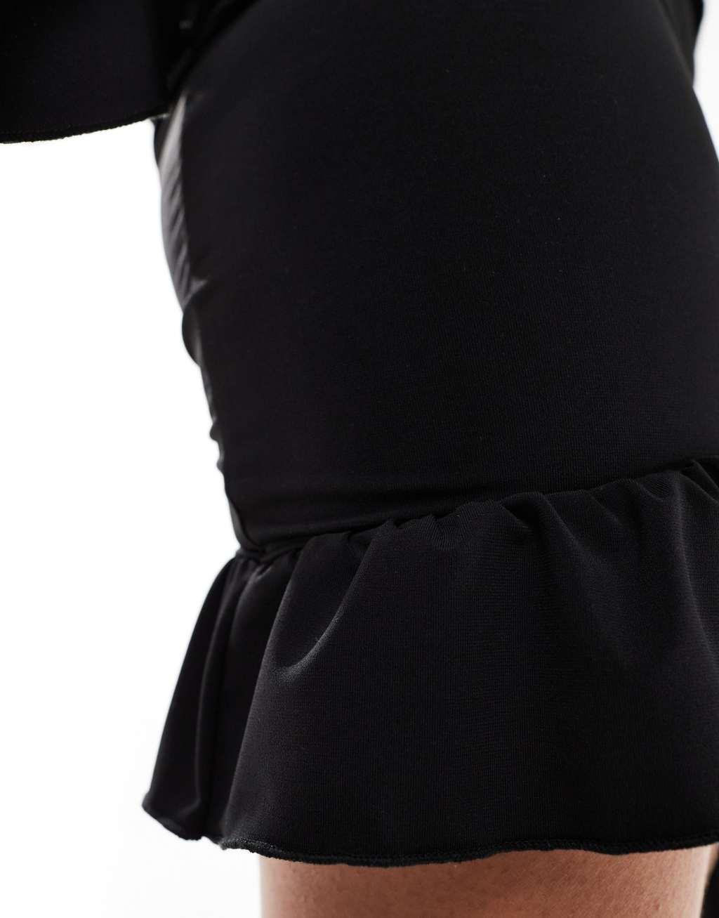 Pieces Festival frill detail mini skirt in black Product Image