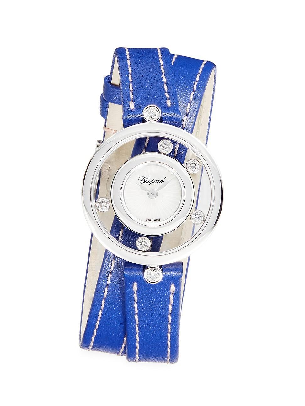 Womens Happy Diamonds Icons 18K White Gold, Diamond, & Leather Wrap-Strap Watch Product Image