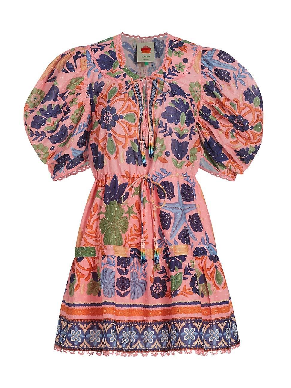 Womens Seashell Tapestry Puff-Sleeve Minidress Product Image