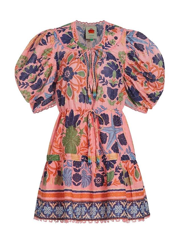 Womens Seashell Tapestry Puff-Sleeve Minidress Product Image