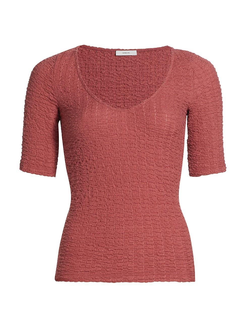 Womens Smocked Elbow-Sleeve Soft V-Neck Top Product Image