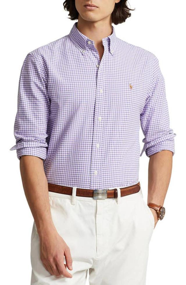 Classic Fit Gingham Oxford Shirt In Purple White Product Image