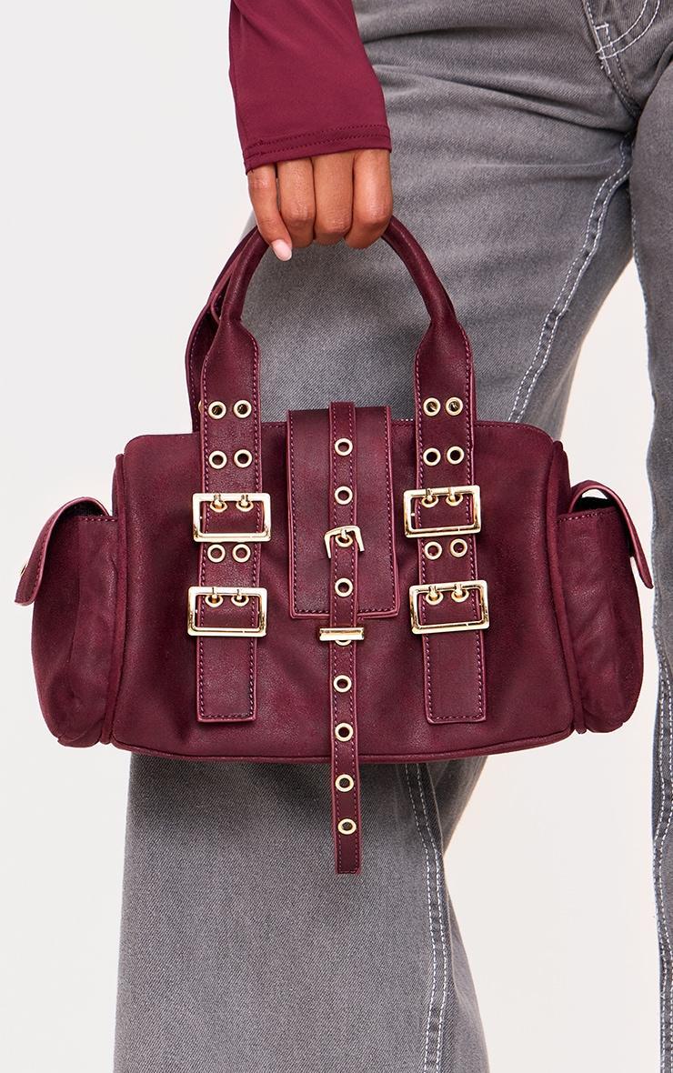 Burgundy Distressed PU Buckle Bowling Bag product image