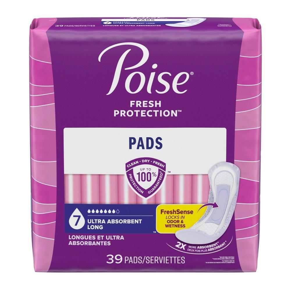 Poise Incontinence Bladder Control & Postpartum Pads for Women - Ultra Absorbency (7 Drop) - 39ct Long Product Image