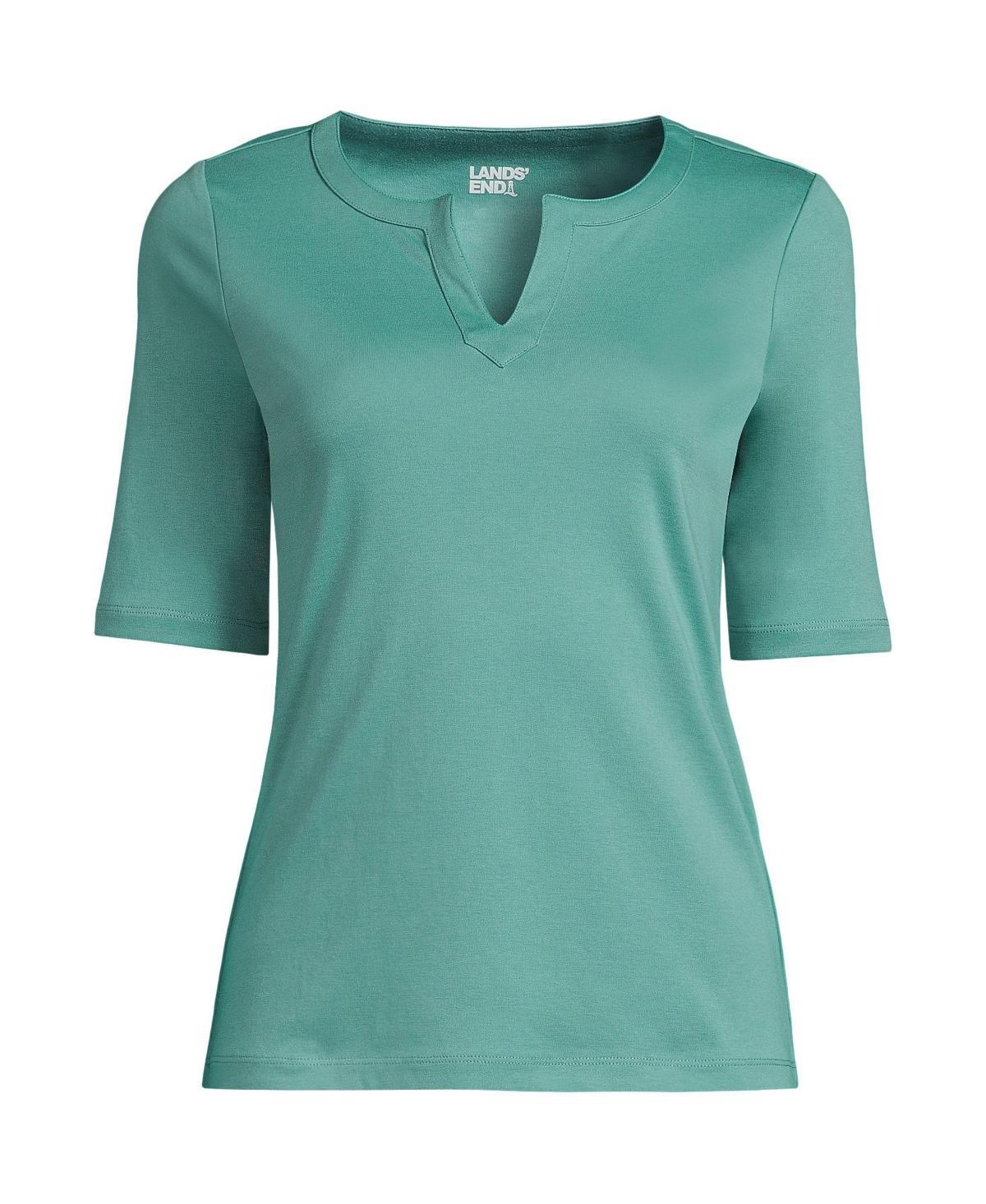 Womens Lands End Modern Half Sleeve Splitneck Top Green Moss Product Image