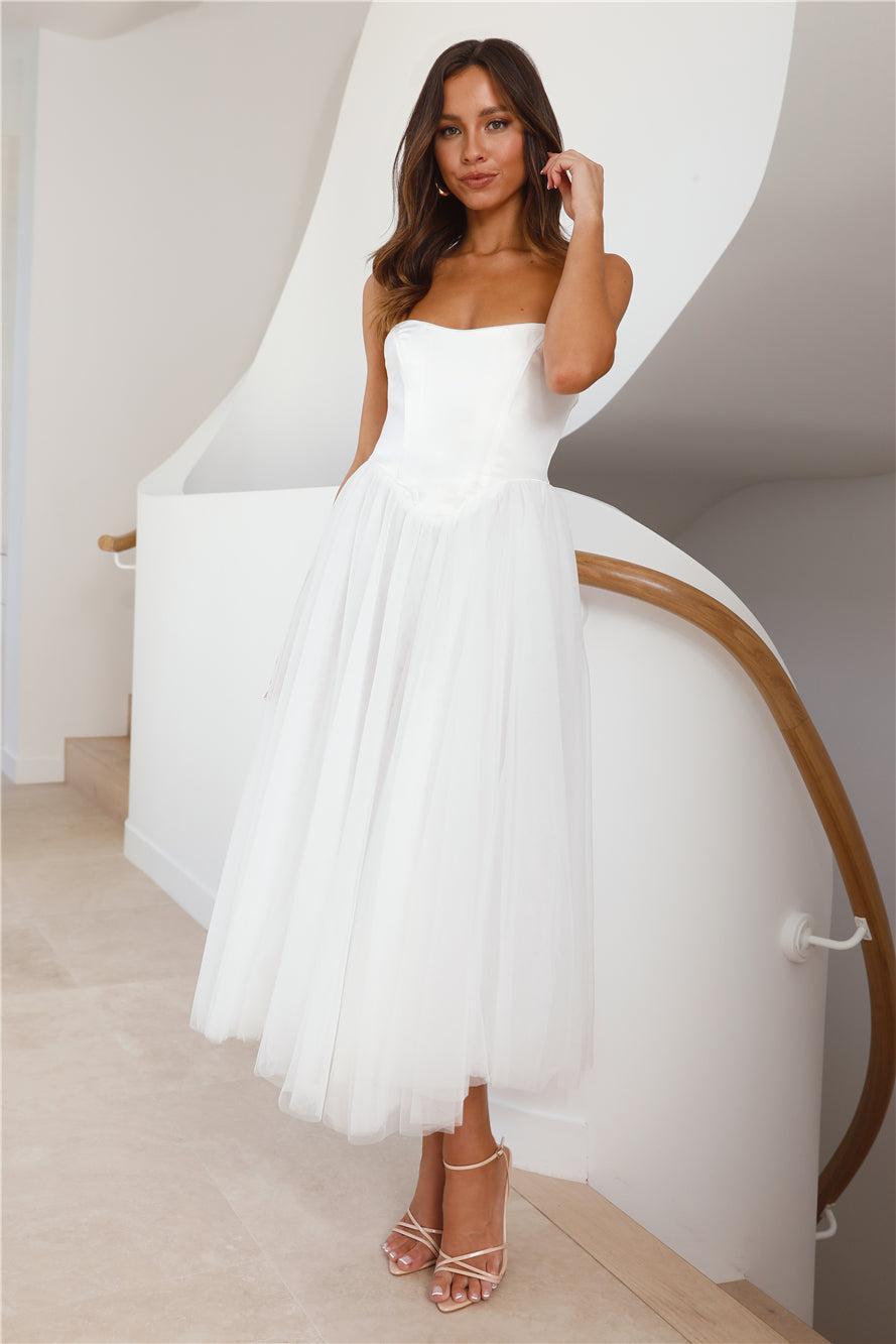 Castle Ballroom Satin Tulle Maxi Dress White Product Image