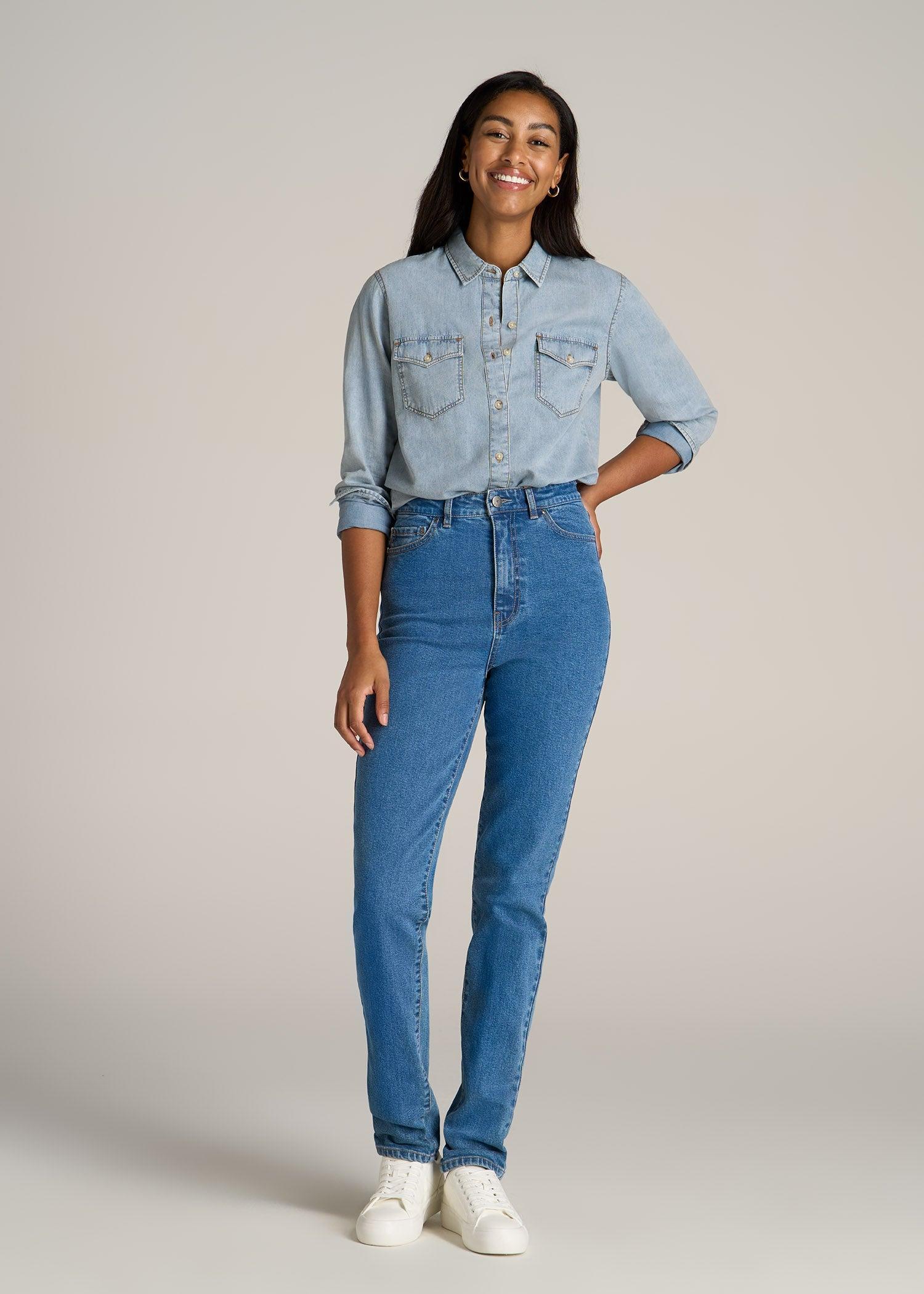 Women's Tall Denim Shirt in Light Blue Female Product Image