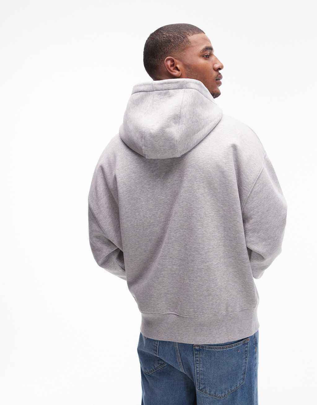 Topman premium heavyweight oversized hoodie in gray heather Product Image