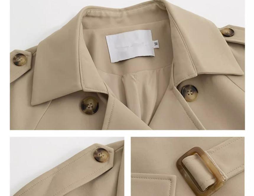 Collared Plain Midi Double Breasted Trench Coat Product Image