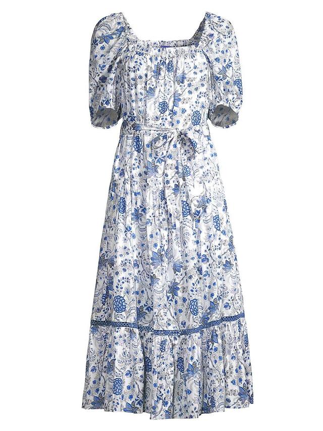 Womens Helsinki Belted Floral Cotton Midi-Dress Product Image