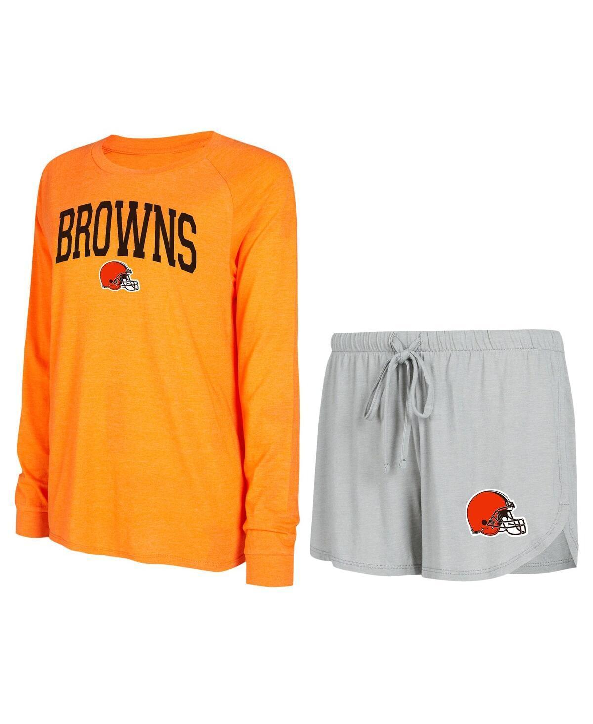 Womens Concepts Sport Gray Cleveland Browns Raglan Long Sleeve T-shirt and Shorts Lounge Set - Gray Product Image