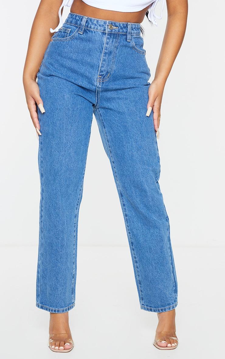 PRETTYLITTLETHING Petite Light Blue Straight Leg Jeans Product Image