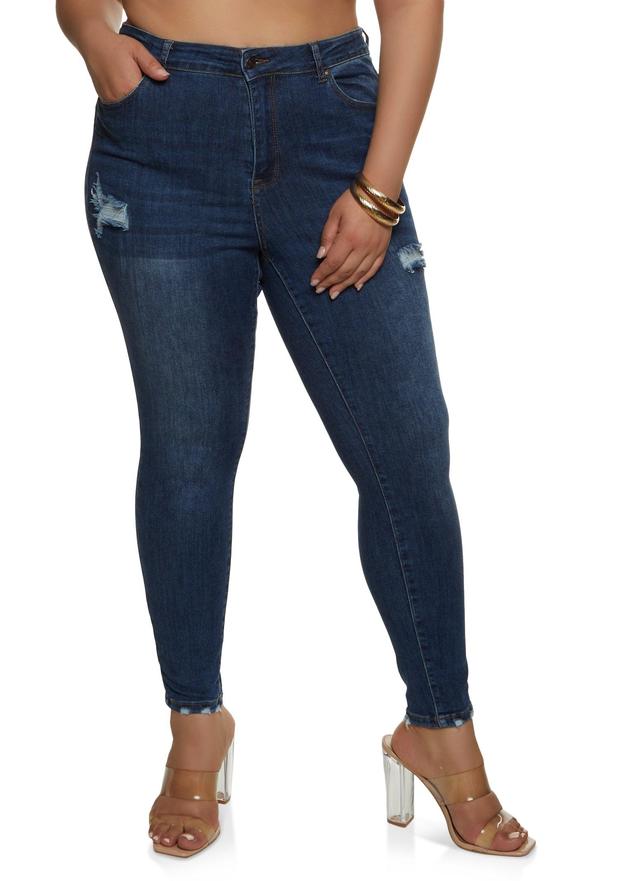 Womens Plus Size WAX Distressed High Rise Skinny Jeans Product Image