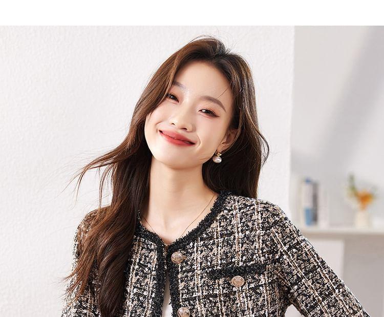 Round Neck Tweed Cropped Button Jacket Product Image